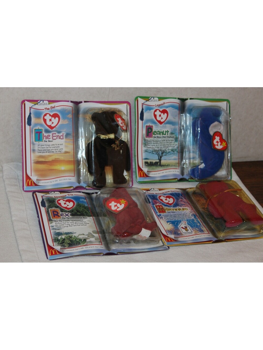 NEW McDonald's TY Teenie Beanie Babies 2000 Set of 4 End Peanut Rex Millennium
